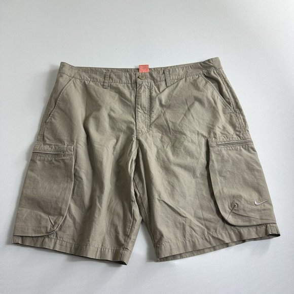 Vintage Nike Men’s The Athletic Dept Khaki‎ Cargo Shorts Size 40 Cotton Ripstop - Picture 1 of 7
